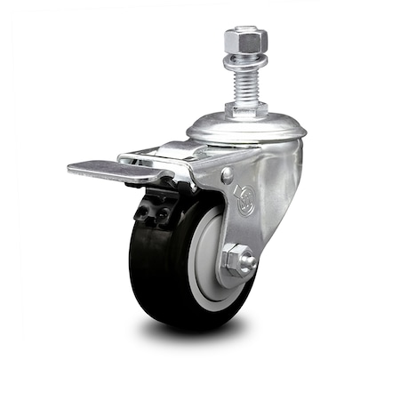 Service Caster 3.5 Inch Black Polyurethane Swivel 1/2 Inch Stem Caster with Total Lock Brake SCC SCC-TSTTL20S3514-PPUB-BLK-121315
